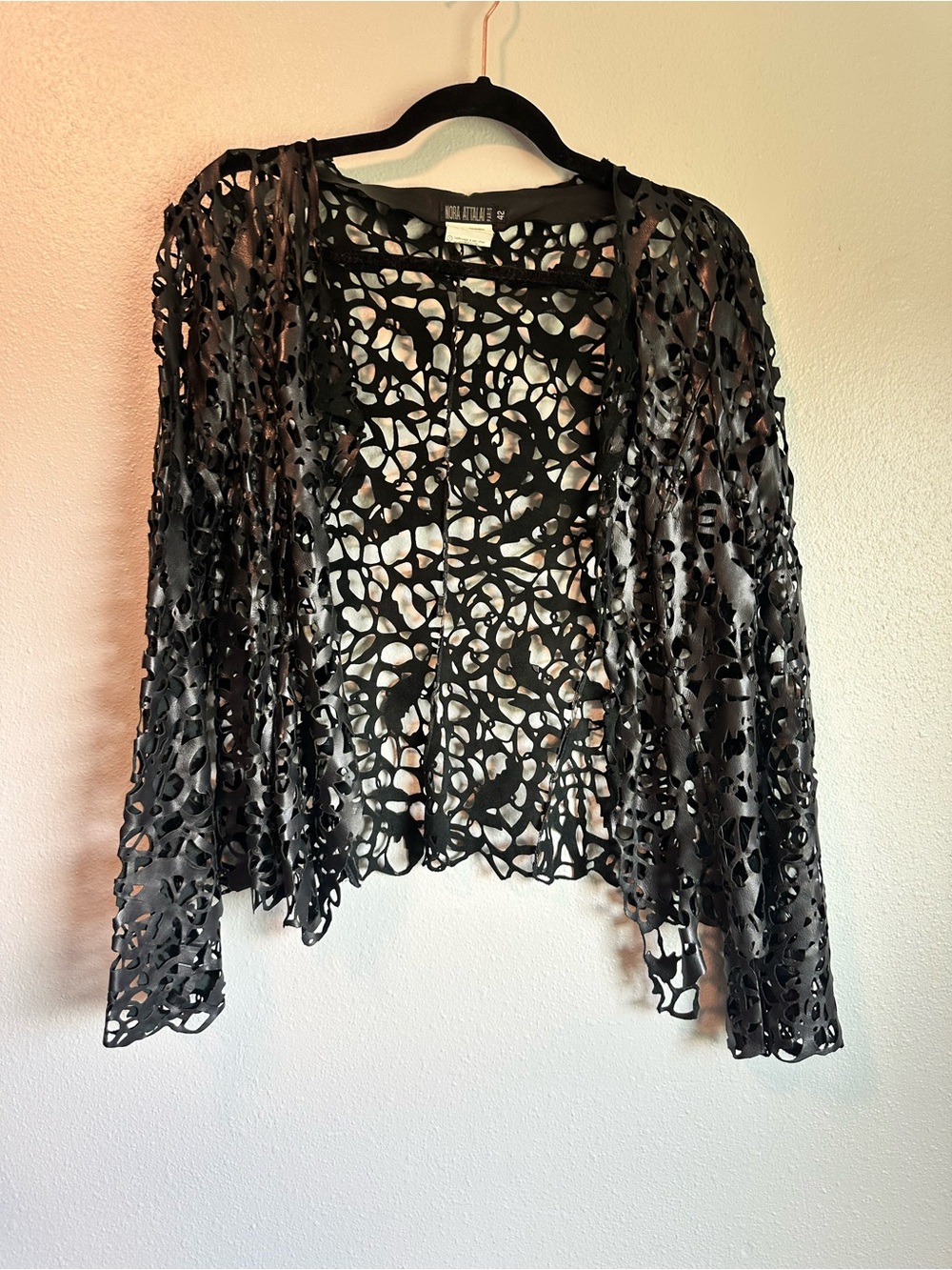 Rare Nora Attalai Paris Leather Jacket 42 Rare Laser Cut Cardigan